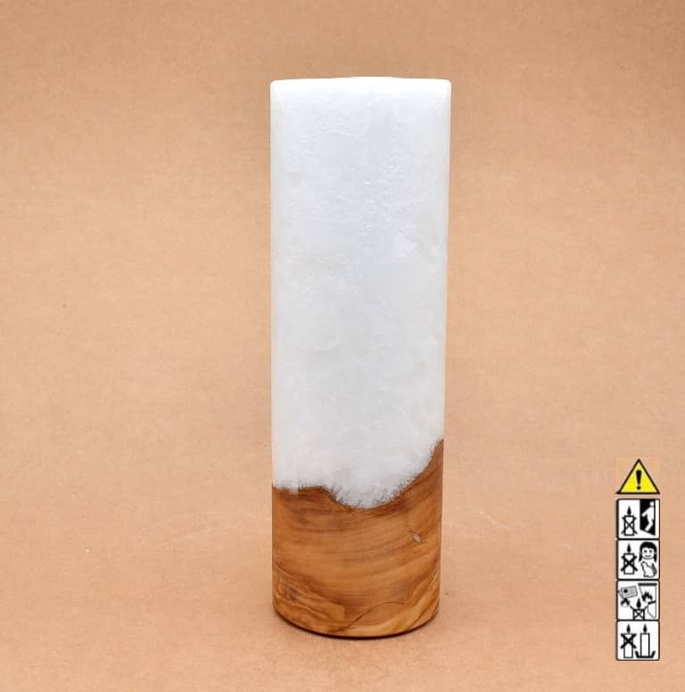 Kerze 80x250mm mit Holzelement, Individuelle, persönliche Hochzeitskerze  Holzkerze, Rund Stearinoptik, Hochzeitskerze mit Teelicht im Kerzen online Shop für Hochzeiten bestellen, günstig kaufen.