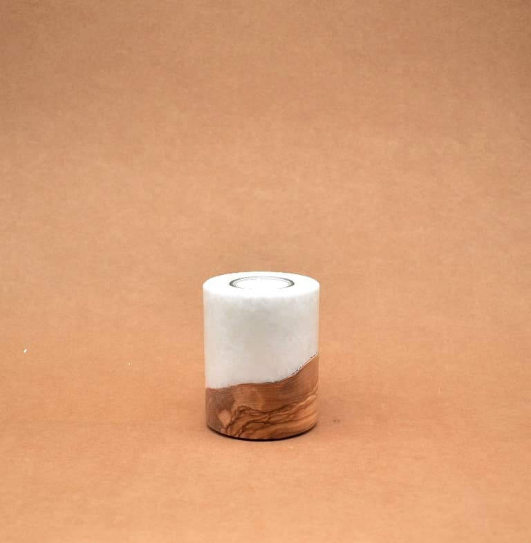 Kerze mit Holz Unikat Rund 80 x 100 mm mit Teelicht Nr.: 3