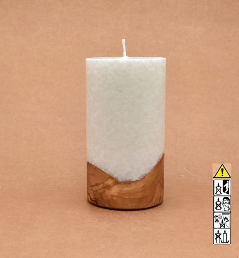 Kerze mit Holz Unikat Rund 80 x 150 mm mit Docht Nr.: 1