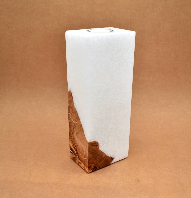Kerze mit Holz Unikat Quader 70 x 100 x 250 mm Nr.2