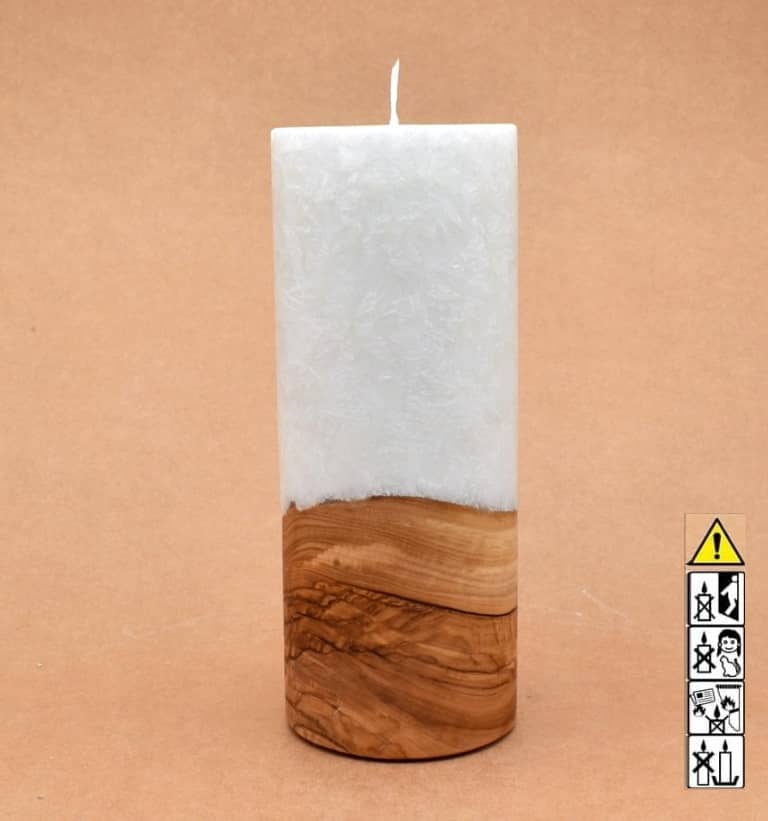 Kerze mit Holz Unikat Rund 80 x 200 mm mit Docht Nr.: 11