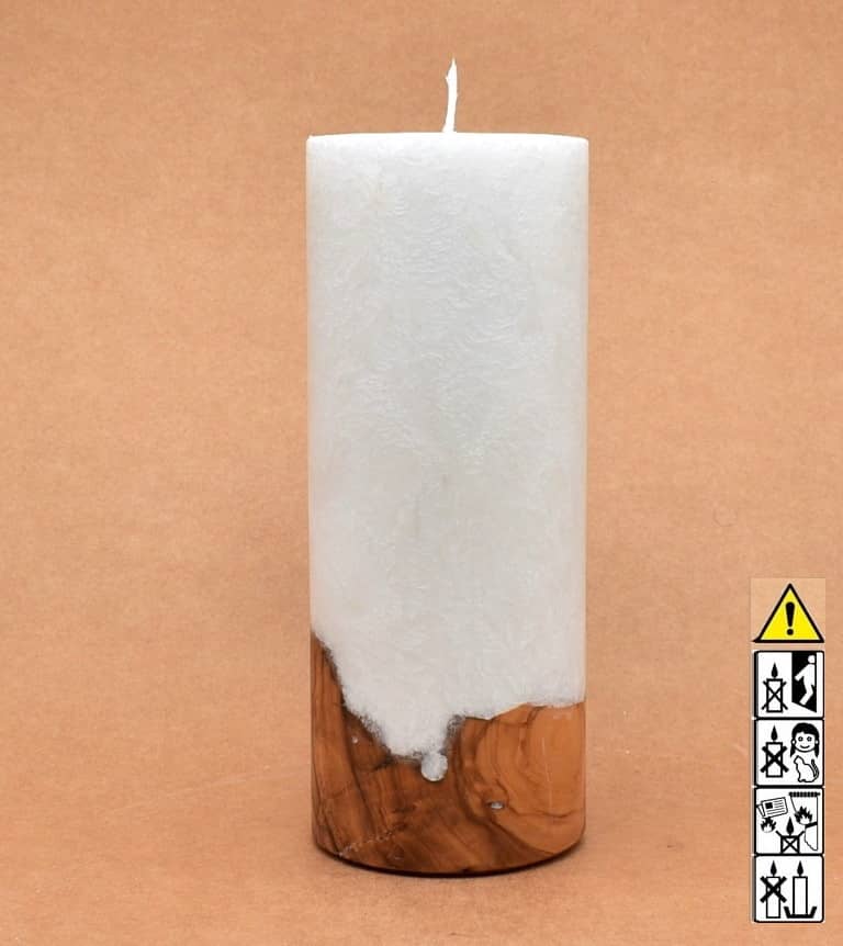 Kerze mit Holz Unikat Rund 80 x 200 mm mit Docht Nr.: 6