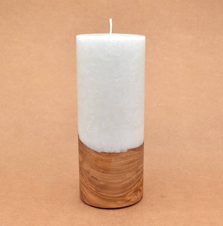 Kerze mit Holz Unikat Rund 80 x 200 mm mit Docht Nr.: 6