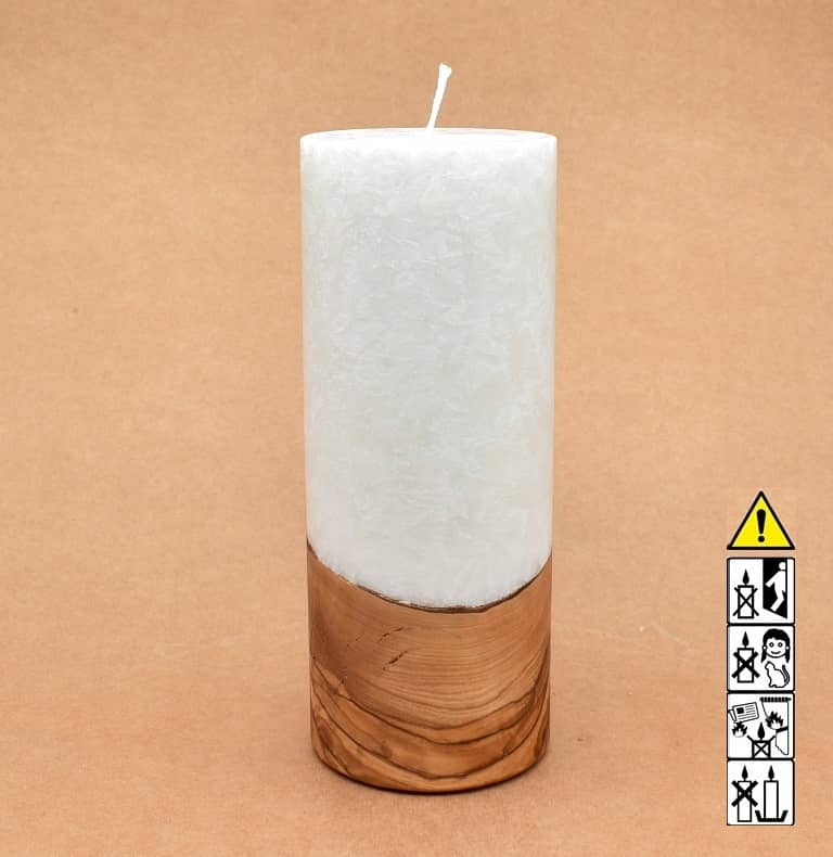 Kerze mit Holz Unikat Rund 80 x 200 mm mit Docht Nr.: 6