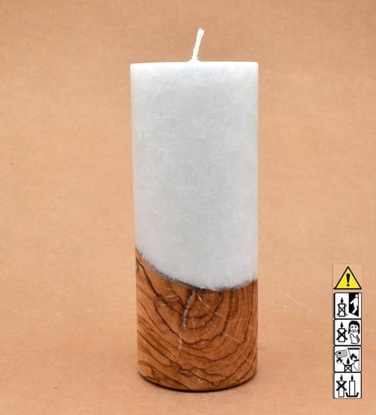 Kerze mit Holz Unikat Rund 80 x 200 mm mit Docht Nr.: 6