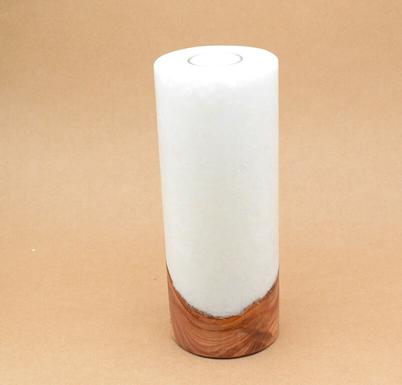 Kerze mit Holz Unikat Rund 100 x 250 mm Nr.7