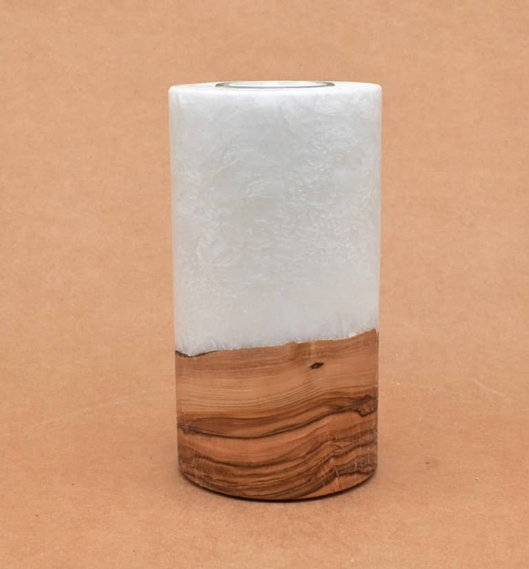Kerze mit Holz Unikat Rund 80 x 150 mm mit Teelicht Nr.: 14