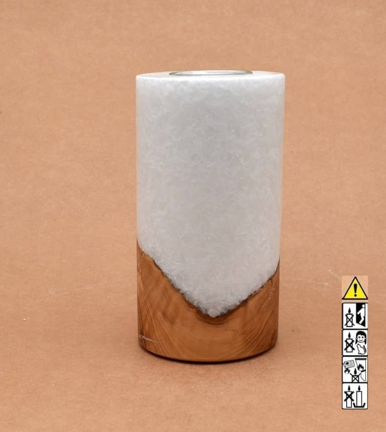 Kerze mit Holz Unikat Rund 80 x 150 mm mit Teelicht Nr.: 14