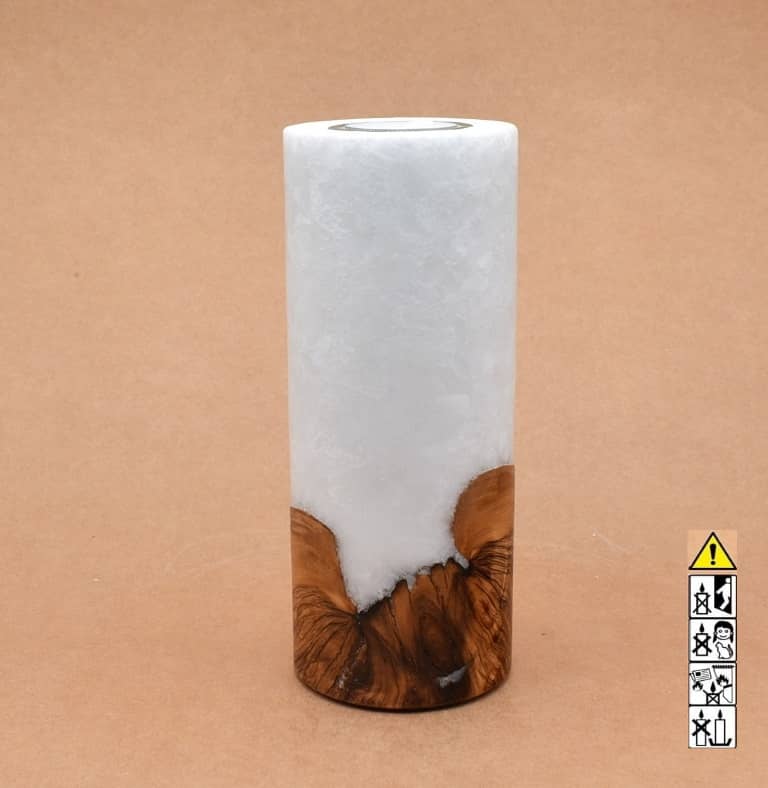 Kerze mit Holz Unikat Rund 80 x 200 mm mit Teelicht Nr.: 22