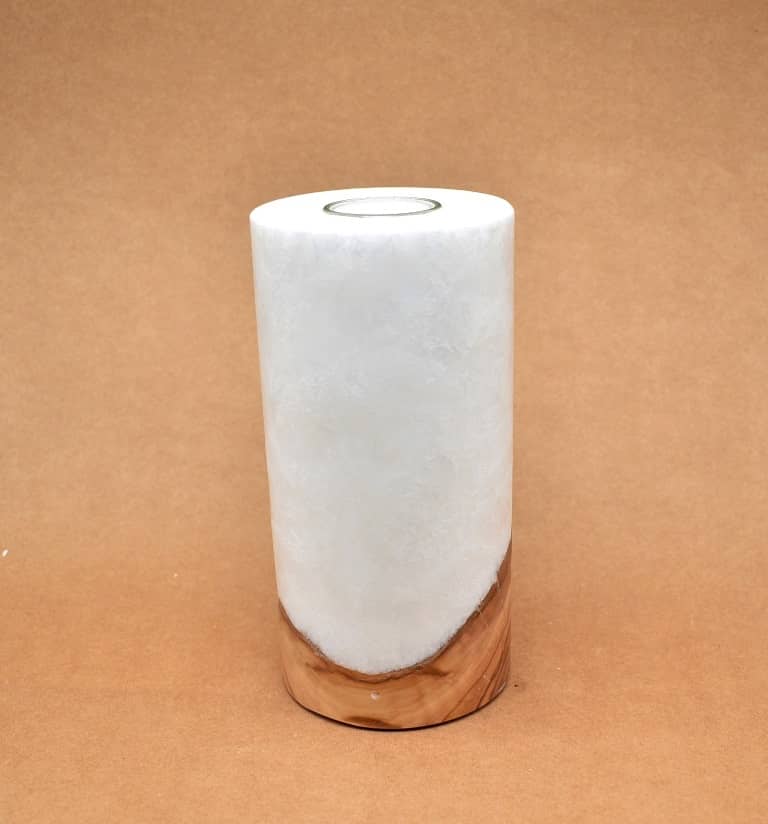 Kerze mit Holz Unikat Rund 100 x 200 mm mit Teelicht Nr.: 2