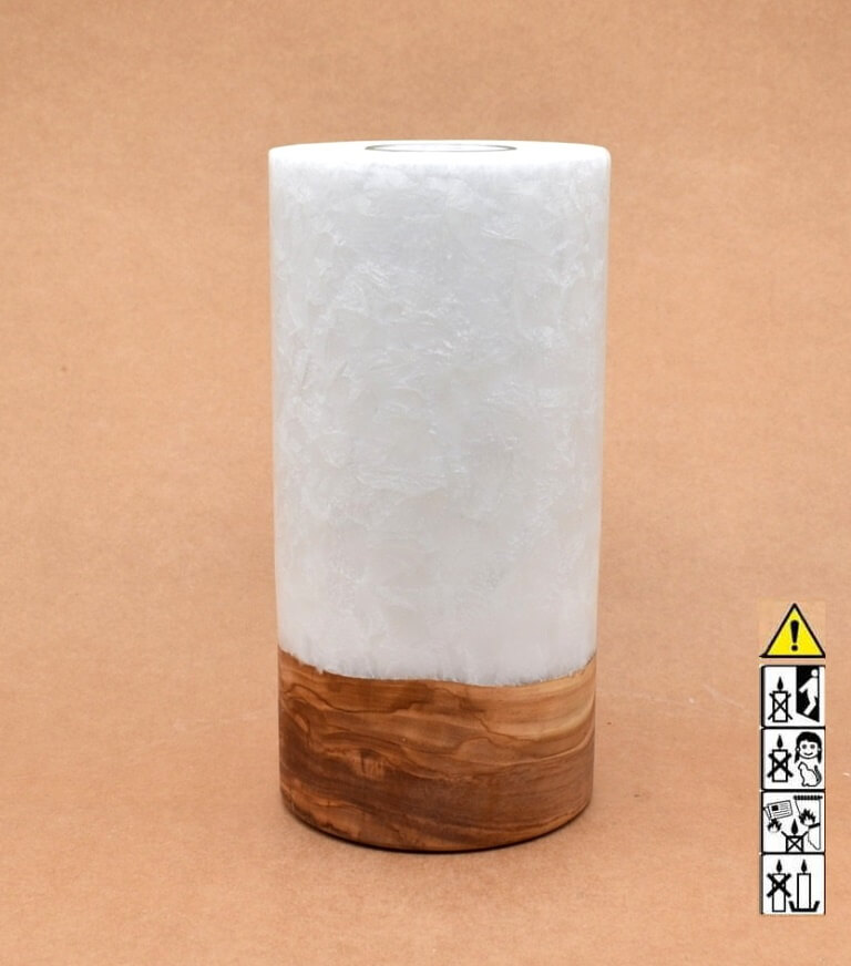 Kerze mit Holz Unikat Rund 100 x 200 mm mit Teelicht Nr.: 2