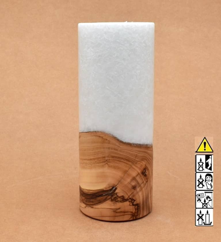 Kerze 80x200mm mit Holzelement, Individuelle, persönliche Hochzeitskerze  Holzkerze, Rund Stearinoptik, Hochzeitskerze mit Teelicht im Kerzen online Shop für Hochzeiten bestellen, günstig kaufen.