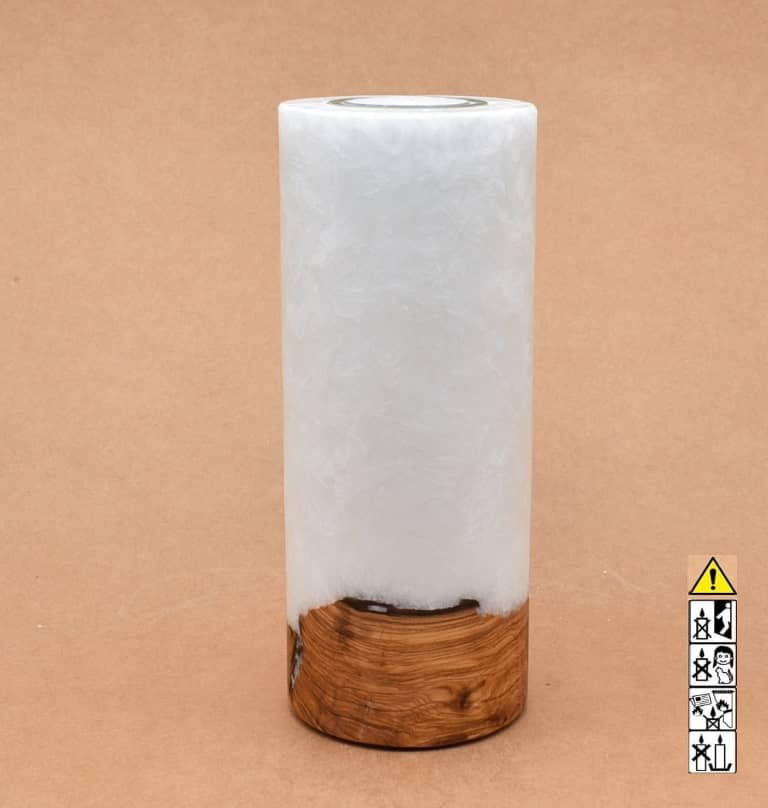 Kerze 80x200mm mit Holzelement, Individuelle, persönliche Hochzeitskerze  Holzkerze, Rund Stearinoptik, Hochzeitskerze mit Teelicht im Kerzen online Shop für Hochzeiten bestellen, günstig kaufen.