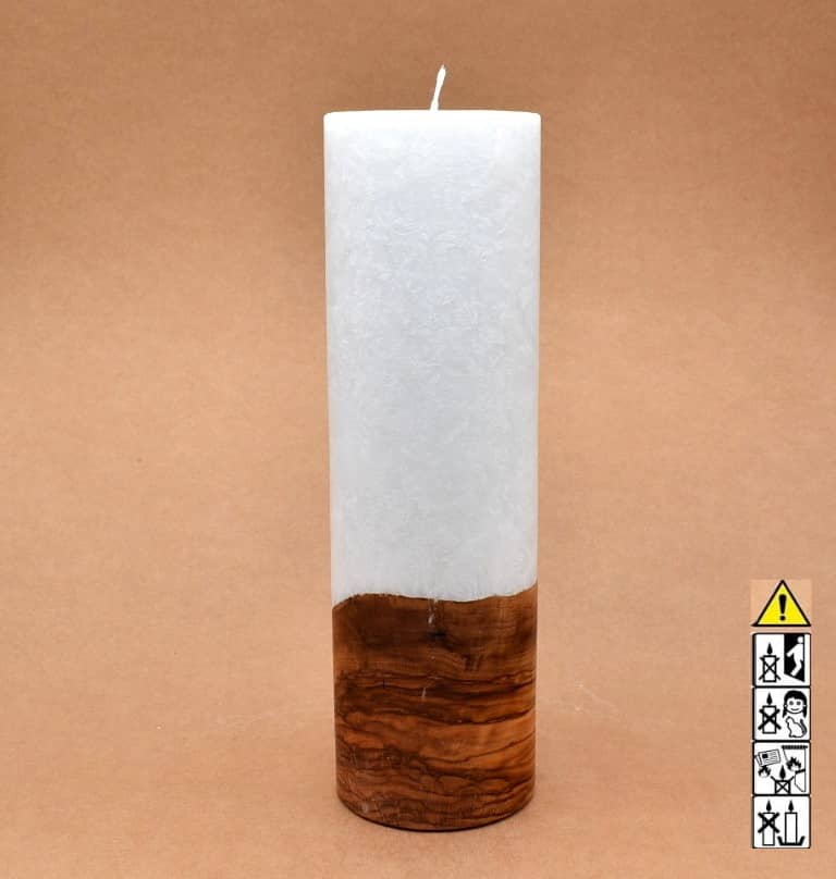 Runde Kerzen mit Holzelement mit Docht ❤️ online kaufen