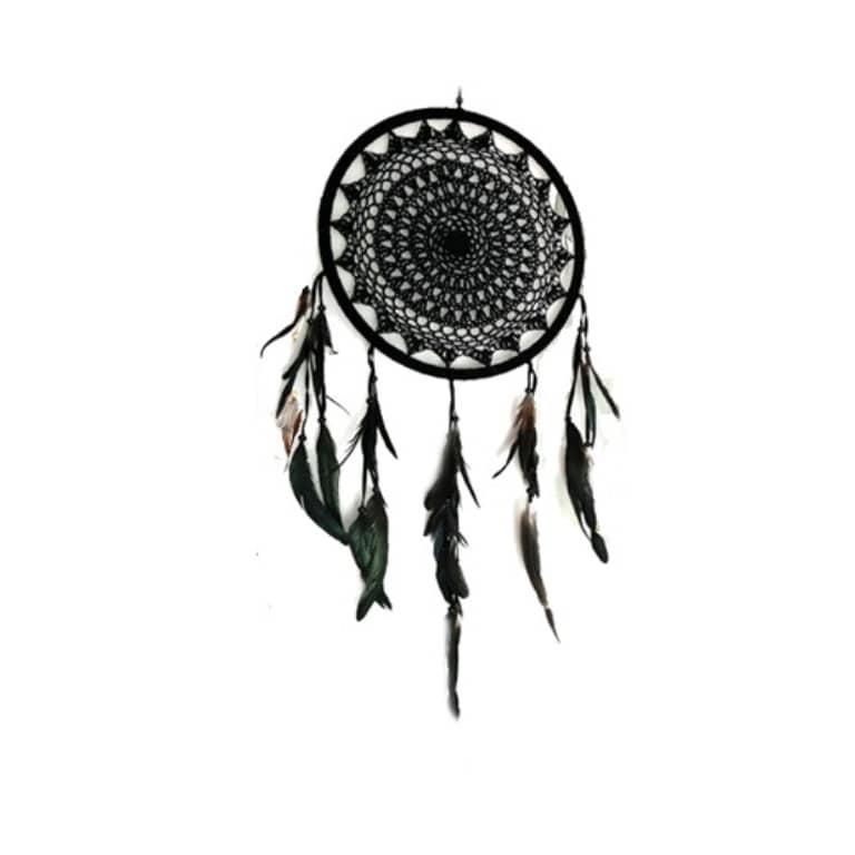 Traumfänger schwarz 1-fach Ø = 32 cm handgeknüpft mit 5 Federn Traumfänger schwarz 1-fach Ø = 32 cm handgeknüpft mit 5 Federn