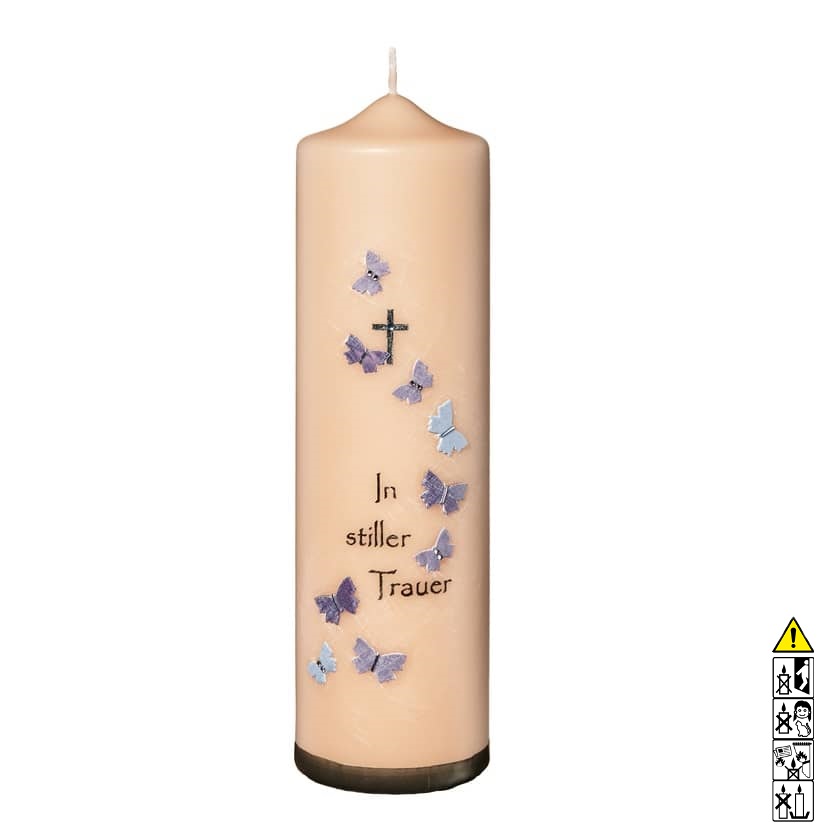Eine edle Kerze für die Trauer und zum Gedenken Schmetterlinge 250 x 70 mm