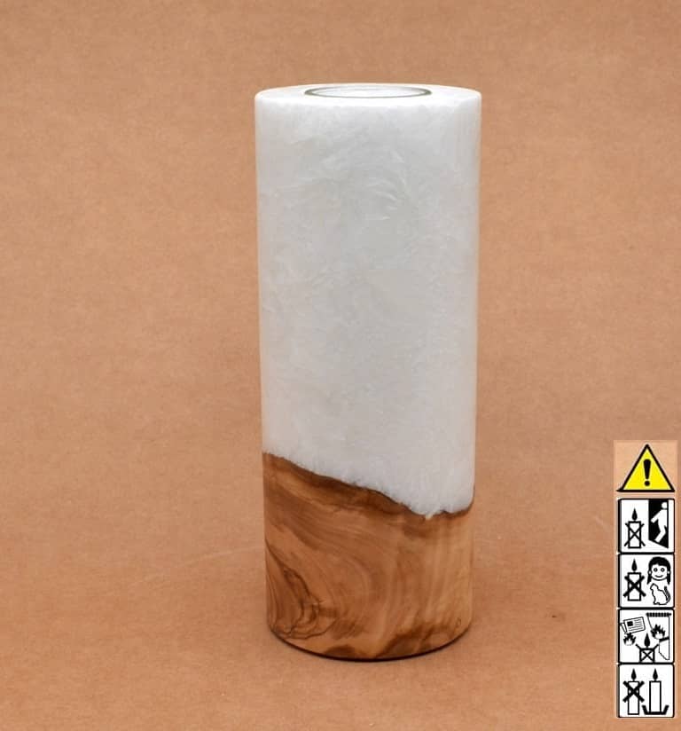 Kerze mit Holz Unikat Rund 80 x 200 mm mit Teelicht Nr.: 31