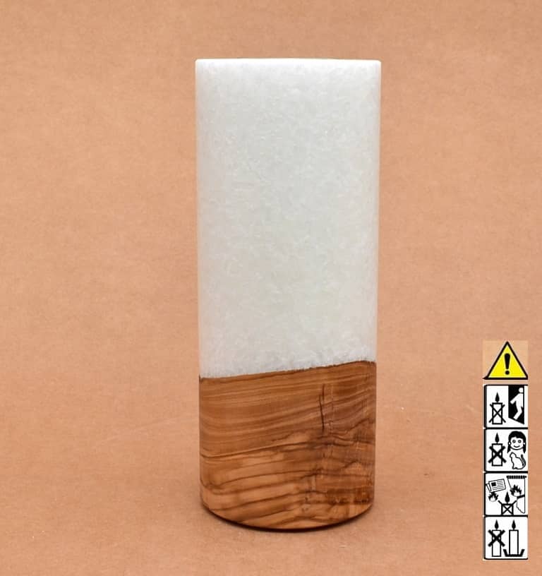 Kerze mit Holz Unikat Rund 80 x 200 mm mit Teelicht Nr.: 31