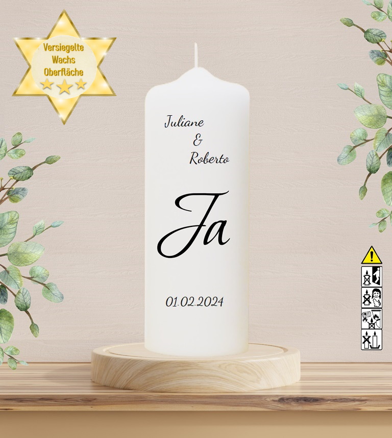 Personalisierte Hochzeitskerze "Ja" 25 cm Personalisierte Hochzeitskerze "Ja" 25 cm
