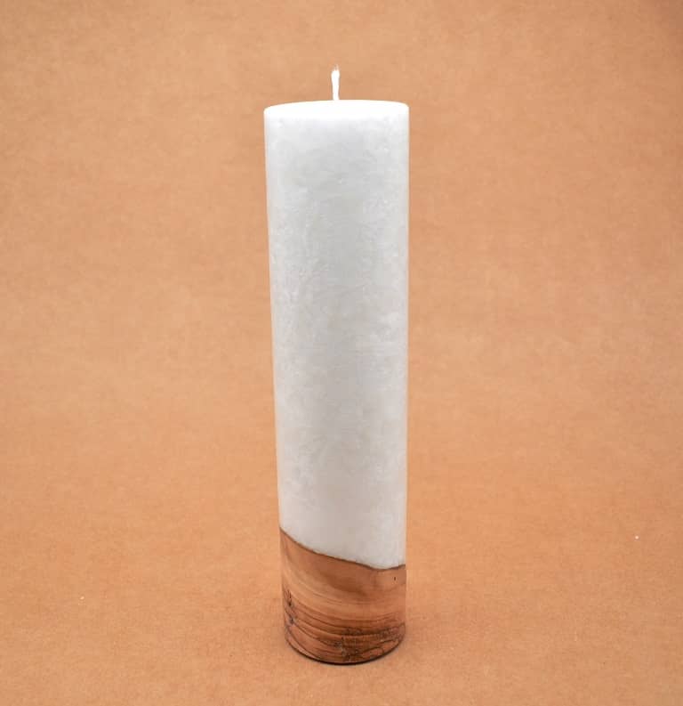 Kerze mit Holz Unikat Rund 60 x 250 mm mit Docht Nr.: 14