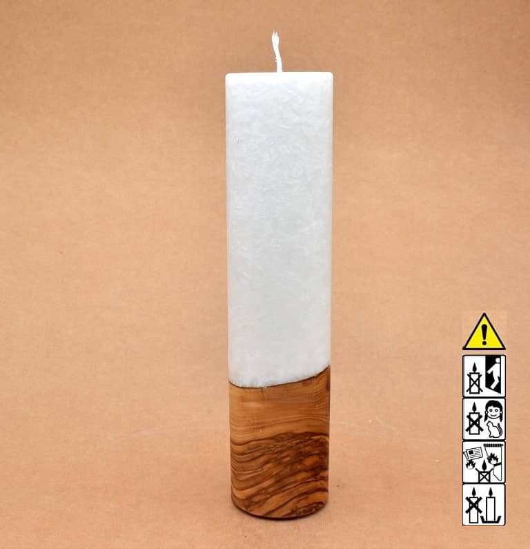 Kerze mit Holz Unikat Rund 60 x 250 mm mit Docht Nr.: 14