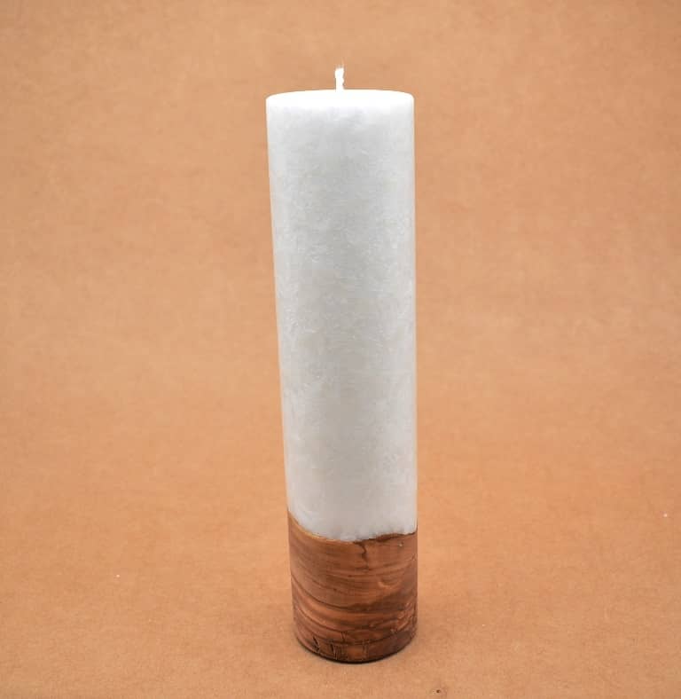 Kerze mit Holz Unikat Rund 60 x 250 mm mit Docht Nr.: 16