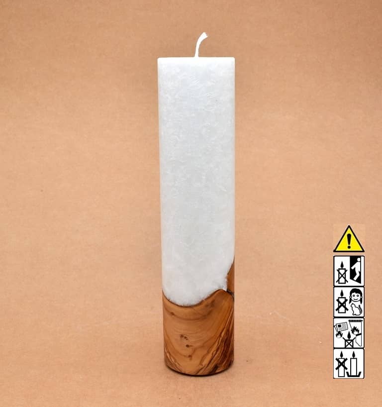 Kerze mit Holz Unikat Rund 60 x 250 mm mit Docht Nr.: 16