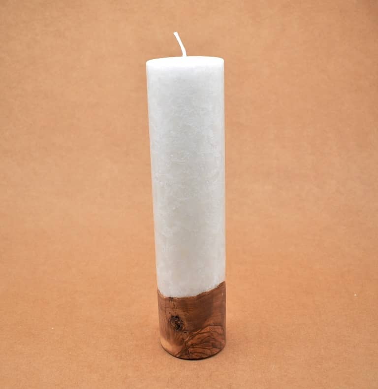 Kerze mit Holz Unikat Rund 60 x 250 mm mit Docht Nr.: 13