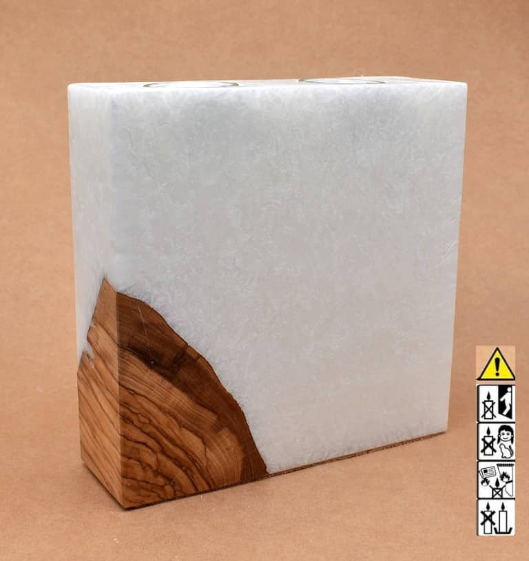Kerze mit 1 x Holz Unikat Quader 60 x 200 x 200 mm 2 x Teelicht Nr 5