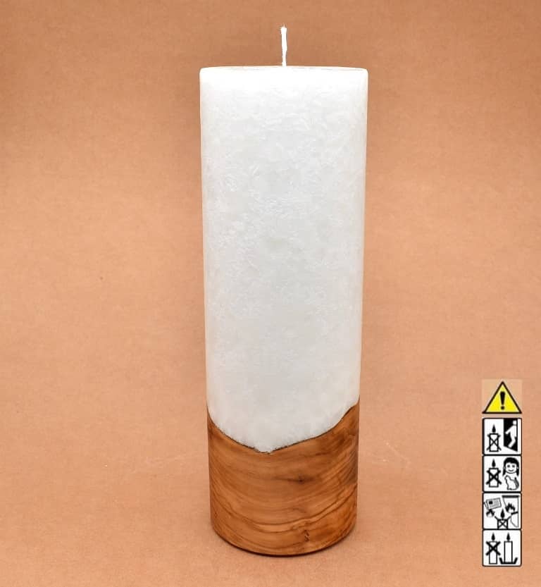 Kerze mit Holz Unikat Rund 100 x 300 mm mit Docht Nr.: 12