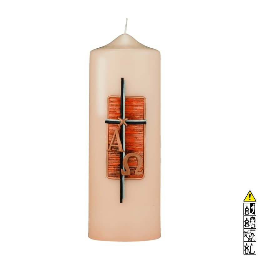 Gedenkkerze champagner Kreuz im Kreuz Alpha bis Omega 200 x 70 mm Eine edle Kerze für die Trauer und zum Gedenken champagner Kreuz im Kreuz Alpha bis Omega 200 x 70 mm