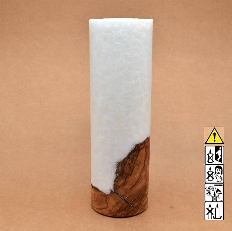 Kerze 80x250mm mit Holzelement, Individuelle, persönliche Hochzeitskerze  Holzkerze, Rund Stearinoptik, Hochzeitskerze mit Teelicht im Kerzen online Shop für Hochzeiten bestellen, günstig kaufen.