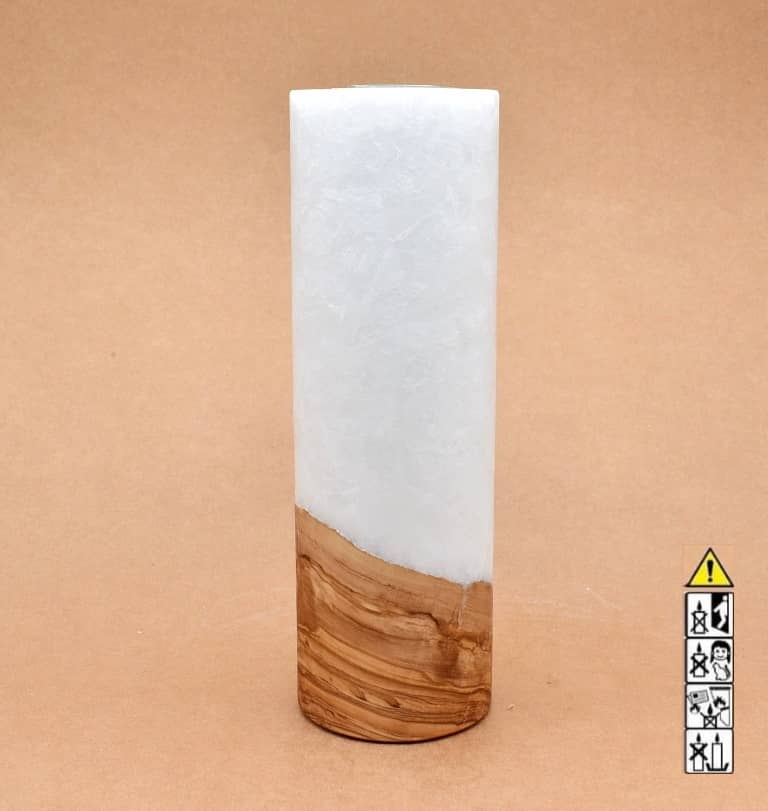 Kerze 80x250mm mit Holzelement, Individuelle, persönliche Hochzeitskerze  Holzkerze, Rund Stearinoptik, Hochzeitskerze mit Teelicht im Kerzen online Shop für Hochzeiten bestellen, günstig kaufen.
