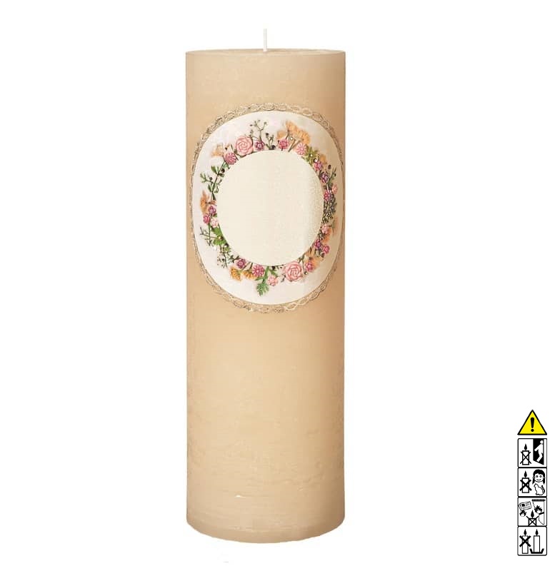 Hochzeitskerze Blumenkranz Rundkerze rustica beige 300 x 100 mm Hochwertige individuelle Hochzeitskerze für die Trauung Blumenkranz Rundkerze rustica beige 300 x 100 mm