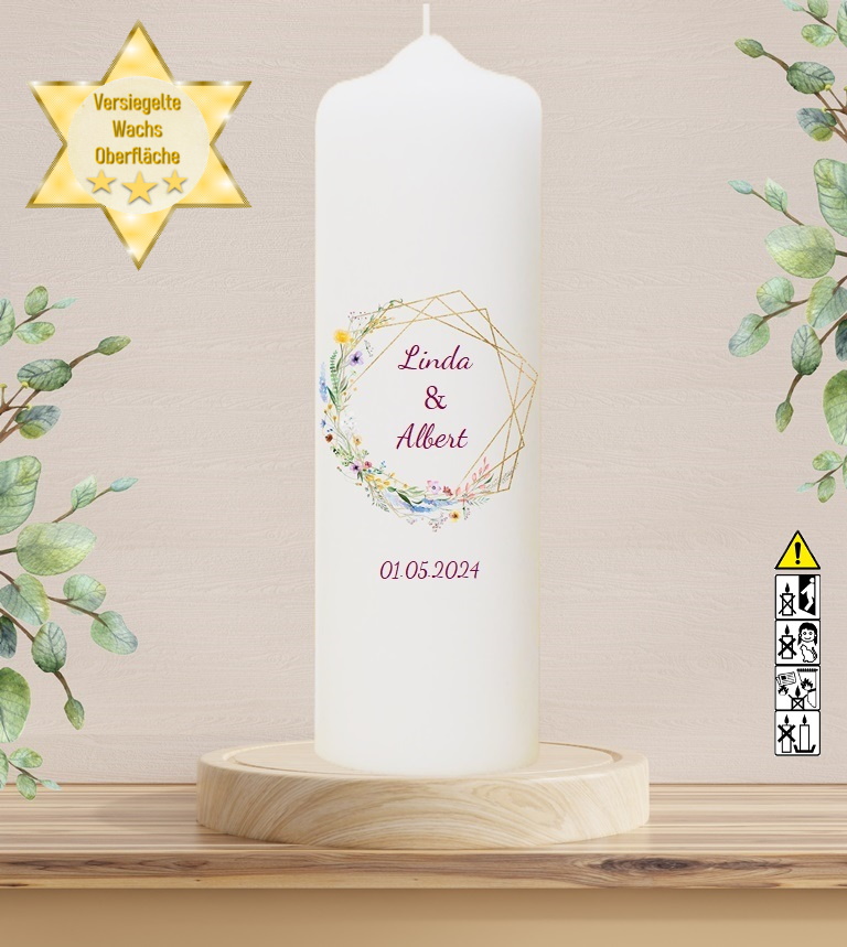 Personalisierte Hochzeitskerze "Frühlingsblumen" 30 cm Personalisierte Hochzeitskerze "Frühlingsblumen" 30 cm