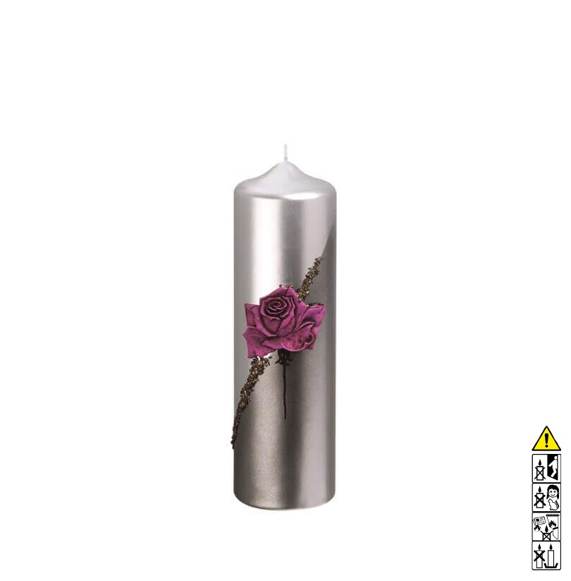 Geburtstagskerze Rose mit Verzierung in Silber Kerze in rot Rundkerze Hochwertige Kerze zum Geburtstag kaufen Rose mit Verzierung in Silber Kerze in rot Rundkerze 200 x 60 mm