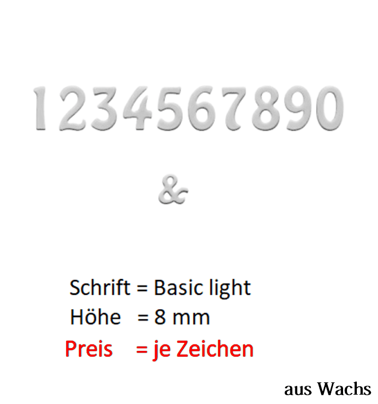 Zahl (Preis je Zahl) Echtwachs in Silber "Basic-light" in 8 mm.