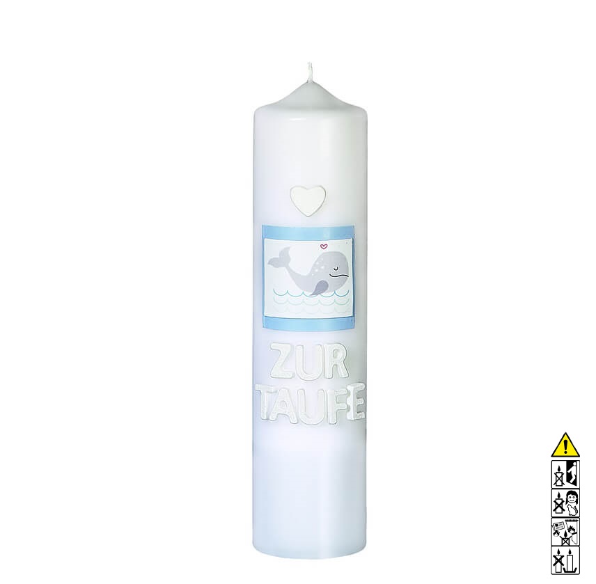 Taufkerze Wal hellblau 250 x 60 mm Taufkerze kaufen mit Motiv Wal hellblau 250 x 60 mm