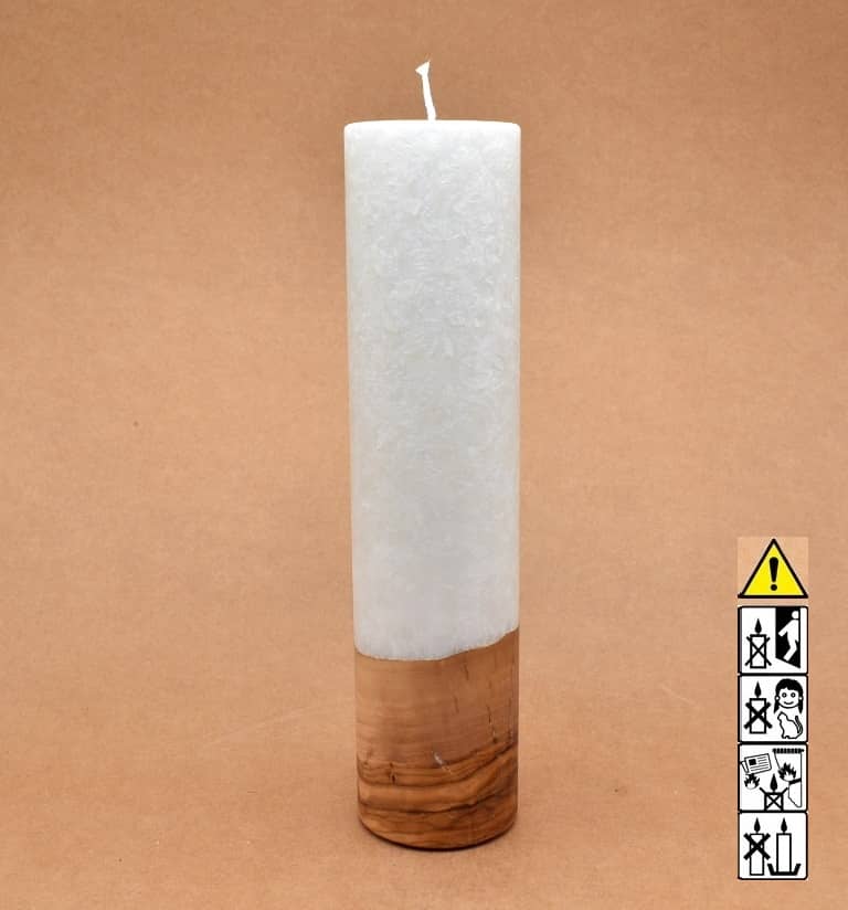 Kerze mit Holz Unikat Rund 60 x 250 mm mit Docht Nr.: 12
