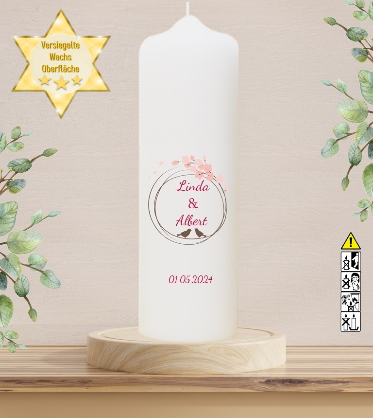 Personalisierte Hochzeitskerze "Vogelpaar 1" 30 cm Personalisierte Hochzeitskerze "Vogelpaar 1" 30 cm