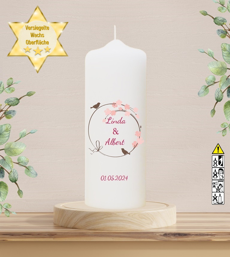 Personalisierte Hochzeitskerze "Vogelpaar 3" 25 cm Personalisierte Hochzeitskerze "Vogelpaar 3" 25 cm