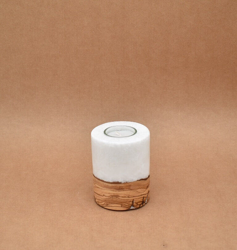 Kerze mit Holz Unikat Rund 80 x 100 mm  Nr.: 6