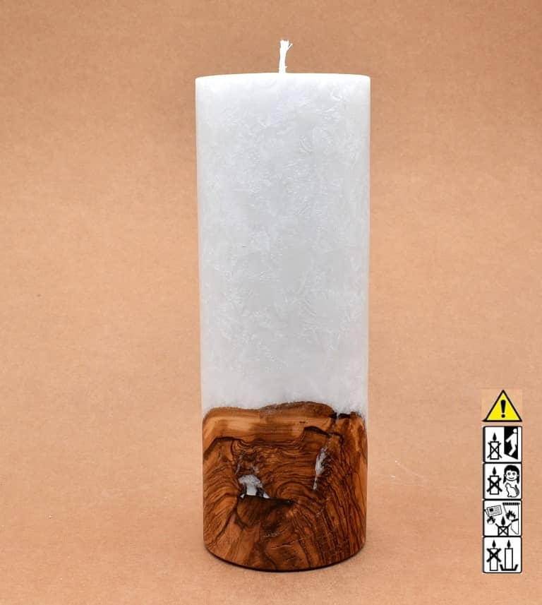 Kerze mit Holz Unikat Rund 90 x 250 mm mit Docht Nr.: 4
