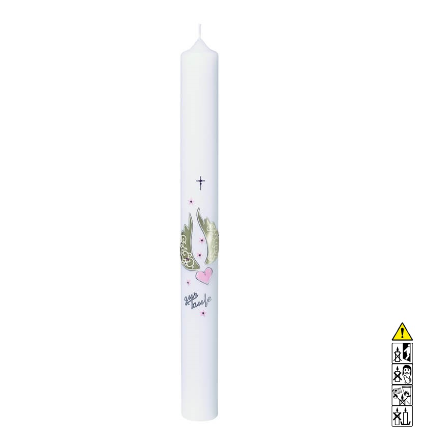 Taufkerze Herz rosa mit Flügel 400 x 40 mm Taufkerze kaufen mit Motiv Herz rosa mit Flügel 400 x 40 mm