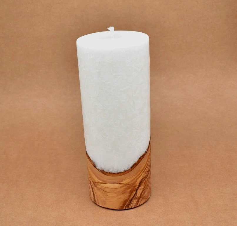 Kerze mit Holz Unikat Rund 100 x 250 mm ohne Teelichteinsatz Nr. 3