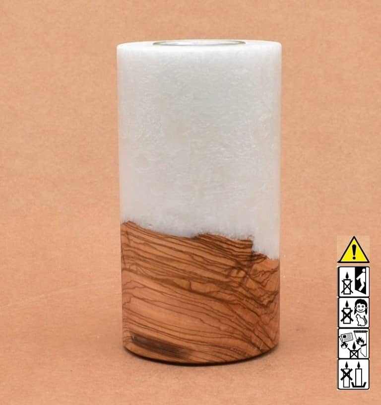 Kerze mit Holz Unikat Rund 80 x 150 mm mit Teelicht Nr.: 11