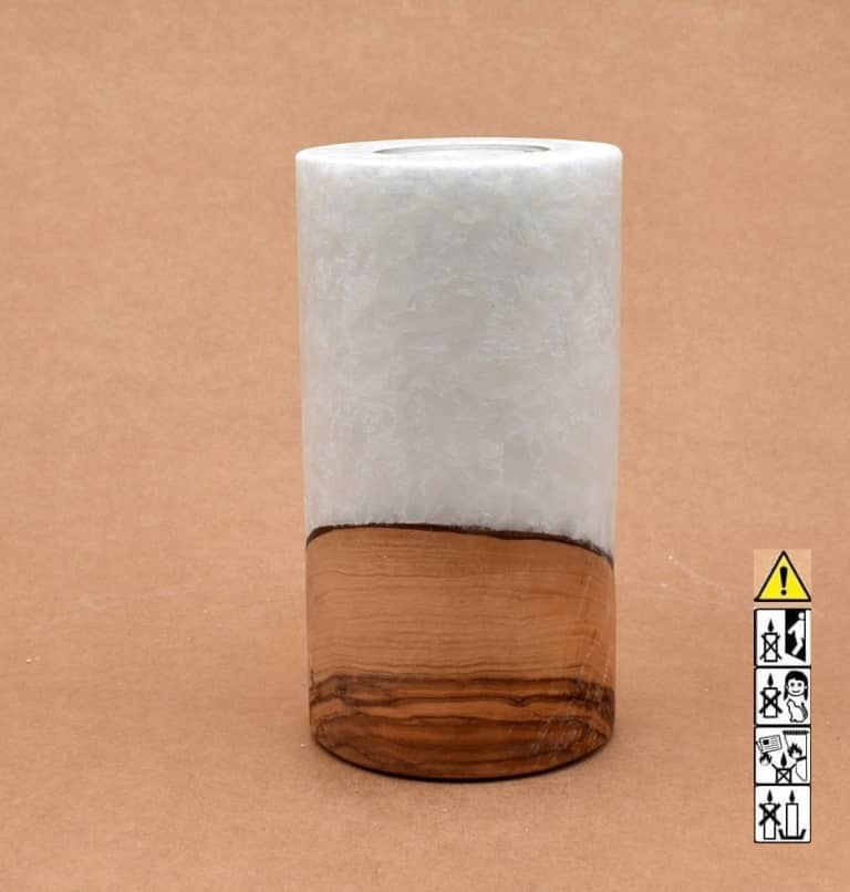 Kerze mit Holz Unikat Rund 80 x 150 mm mit Teelicht Nr.: 11