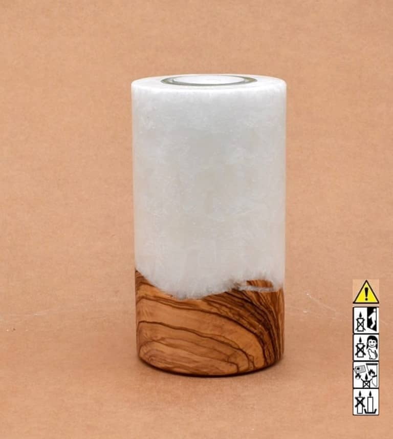 Kerze mit Holz Unikat Rund 80 x 150 mm mit Teelicht Nr.: 11