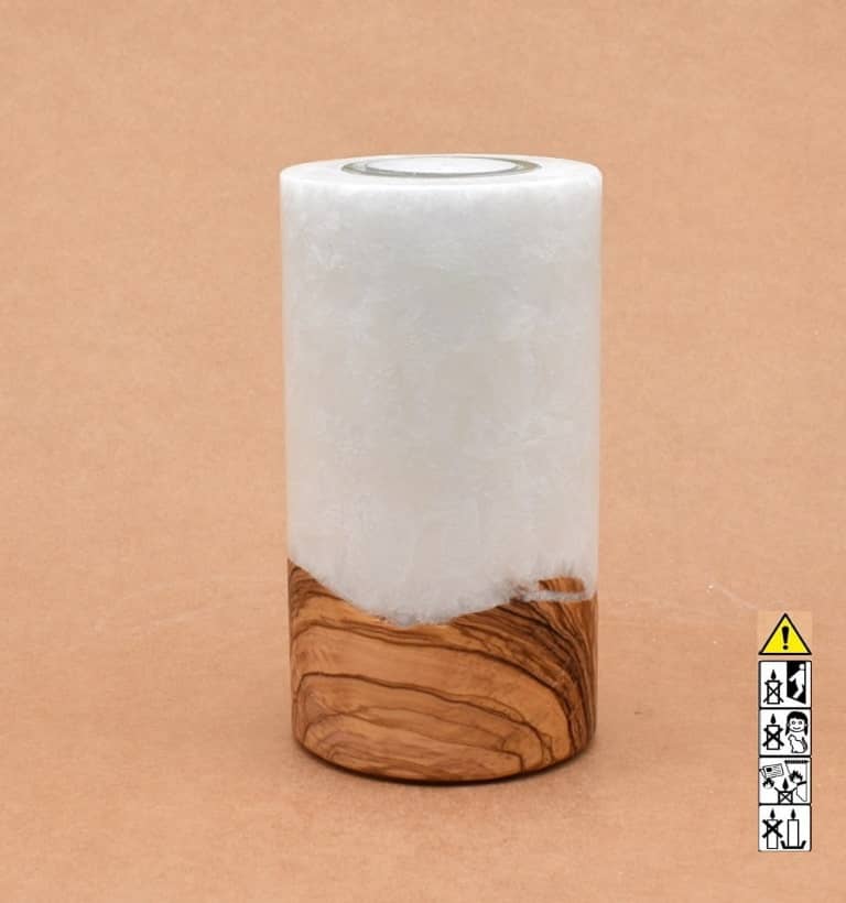 Kerze mit Holz Unikat Rund 80 x 150 mm mit Teelicht Nr.: 11