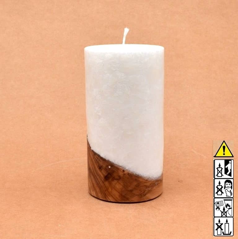 Kerze mit Holz Unikat Rund 80 x 150 mm mit Docht Nr.: 6